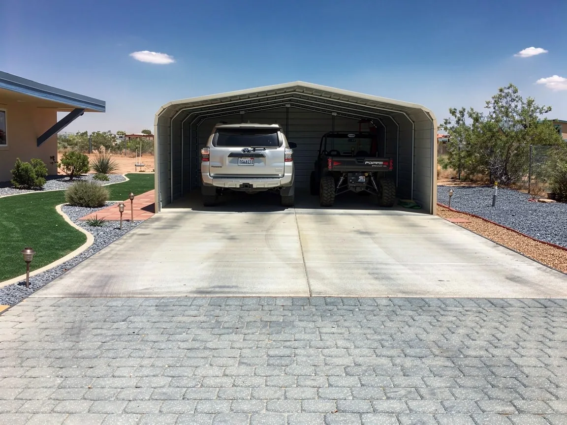 Standard steel carport with vertical roof