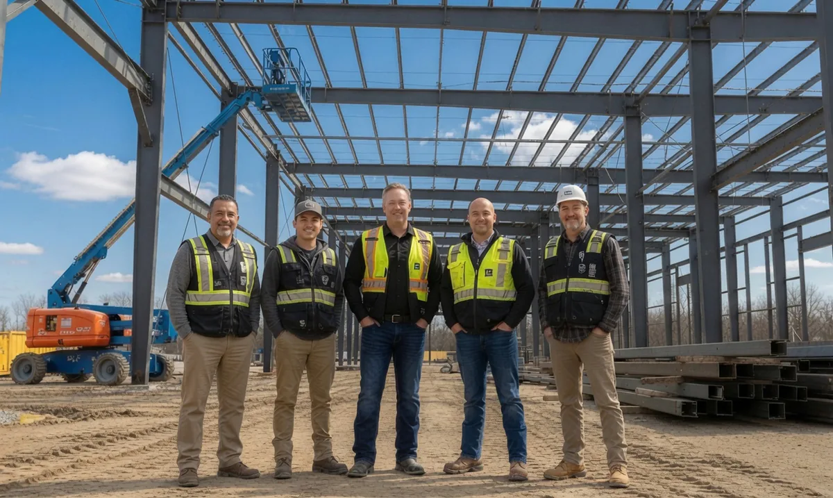 The Steel Strux team on a steel building job site