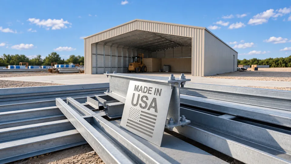 Made in USA structural steel at a Steel Strux build